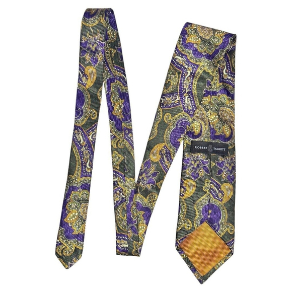 Vintage Robert Talbott Handblock Silk Necktie green/purple design - Picture 2 of 2